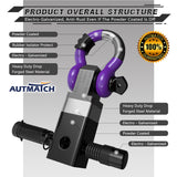 AUTMATCH Shackle Hitch Receiver 2 Inch with 3/4" D Ring Shackle and 5/8" Trailer Hitch Lock Pin 45,000 Lbs Break Strength Black & Purple