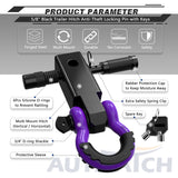 AUTMATCH Shackle Hitch Receiver 2 Inch with 3/4" D Ring Shackle and 5/8" Trailer Hitch Lock Pin 45,000 Lbs Break Strength Black & Purple