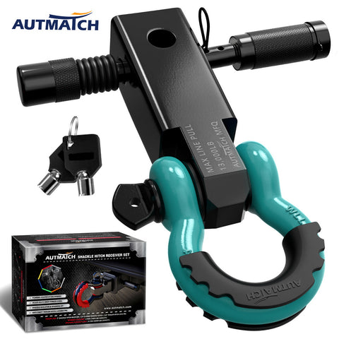 AUTMATCH Shackle Hitch Receiver 2 Inch with 3/4" D Ring Shackle and 5/8" Trailer Hitch Lock Pin 45,000 Lbs Break Strength Black & Teal