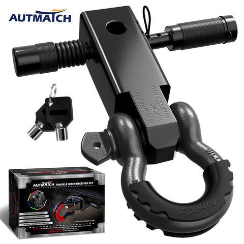 AUTMATCH Shackle Hitch Receiver 2 Inch with 3/4" D Ring Shackle and 5/8" Trailer Hitch Lock Pin 45,000 Lbs Break Strength Black & Gunmetal