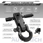 AUTMATCH Shackle Hitch Receiver 2 Inch with 3/4" D Ring Shackle and 5/8" Trailer Hitch Lock Pin 45,000 Lbs Break Strength Black & Gunmetal
