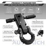 AUTMATCH Shackle Hitch Receiver 2 Inch with 3/4" D Ring Shackle and 5/8" Trailer Hitch Lock Pin 45,000 Lbs Break Strength Black & Gunmetal
