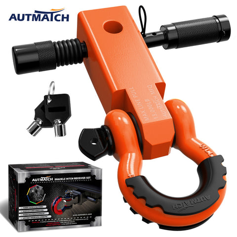 AUTMATCH Shackle Hitch Receiver 2 Inch with 3/4" D Ring Shackle and 5/8" Trailer Hitch Lock Pin 45,000 Lbs Break Strength Orange