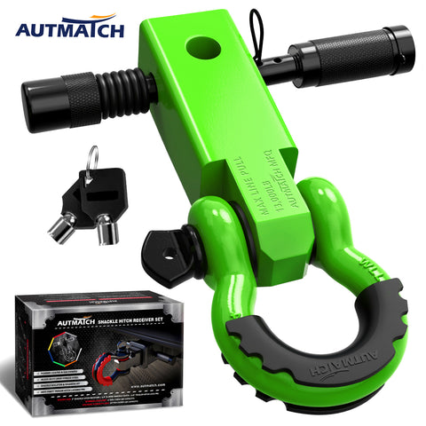 AUTMATCH Shackle Hitch Receiver 2 Inch with 3/4" D Ring Shackle and 5/8" Trailer Hitch Lock Pin 45,000 Lbs Break Strength Green