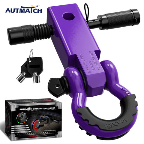 AUTMATCH Shackle Hitch Receiver 2 Inch with 3/4" D Ring Shackle and 5/8" Trailer Hitch Lock Pin 45,000 Lbs Break Strength Purple