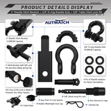 AUTMATCH Shackle Hitch Receiver 2 Inch with 3/4" D Ring Shackle and 5/8" Trailer Hitch Lock Pin, 45,000 Lbs Break Strength, Heavy Duty Receiver Kit for Vehicle Recovery, Frosted Black