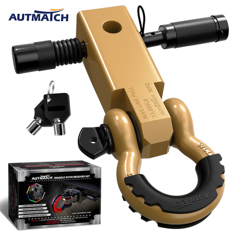 AUTMATCH Shackle Hitch Receiver 2 Inch with 3/4" D Ring Shackle and 5/8" Trailer Hitch Lock Pin, 45,000 Lbs Break Strength, Heavy Duty Receiver Kit for Vehicle Recovery, Gold
