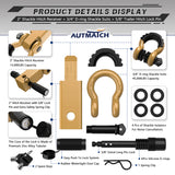 AUTMATCH Shackle Hitch Receiver 2 Inch with 3/4" D Ring Shackle and 5/8" Trailer Hitch Lock Pin, 45,000 Lbs Break Strength, Heavy Duty Receiver Kit for Vehicle Recovery, Gold