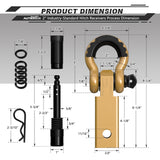 AUTMATCH Shackle Hitch Receiver 2 Inch with 3/4" D Ring Shackle and 5/8" Trailer Hitch Lock Pin, 45,000 Lbs Break Strength, Heavy Duty Receiver Kit for Vehicle Recovery, Gold