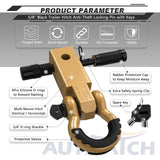 AUTMATCH Shackle Hitch Receiver 2 Inch with 3/4" D Ring Shackle and 5/8" Trailer Hitch Lock Pin, 45,000 Lbs Break Strength, Heavy Duty Receiver Kit for Vehicle Recovery, Gold