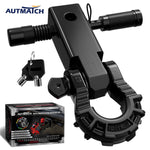 AUTMATCH Mega Shackle Hitch Receiver 2 Inch with 3/4" D Ring Shackle and 5/8" Trailer Hitch Lock Pin, 68,000 Lbs Break Strength, Gloss Black