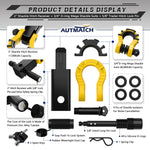 AUTMATCH Mega Shackle Hitch Receiver 2 Inch with 3/4" D Ring Shackle and 5/8" Trailer Hitch Lock Pin, 68,000 Lbs Break Strength, Black & Yellow