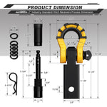 AUTMATCH Mega Shackle Hitch Receiver 2 Inch with 3/4" D Ring Shackle and 5/8" Trailer Hitch Lock Pin, 68,000 Lbs Break Strength, Black & Yellow