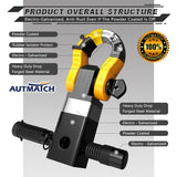 AUTMATCH Mega Shackle Hitch Receiver 2 Inch with 3/4" D Ring Shackle and 5/8" Trailer Hitch Lock Pin, 68,000 Lbs Break Strength, Black & Yellow