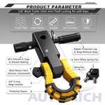 AUTMATCH Mega Shackle Hitch Receiver 2 Inch with 3/4" D Ring Shackle and 5/8" Trailer Hitch Lock Pin, 68,000 Lbs Break Strength, Black & Yellow