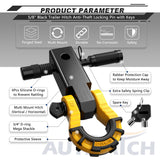 AUTMATCH Mega Shackle Hitch Receiver 2 Inch with 3/4" D Ring Shackle and 5/8" Trailer Hitch Lock Pin, 68,000 Lbs Break Strength, Black & Yellow