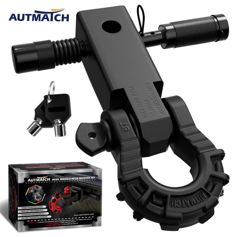 AUTMATCH Mega Shackle Hitch Receiver 2 Inch with 3/4" D Ring Shackle and 5/8" Trailer Hitch Lock Pin, 68,000 Lbs Break Strength, Matte Black