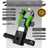 AUTMATCH Mega Shackle Hitch Receiver 2 Inch with 3/4" D Ring Shackle and 5/8" Trailer Hitch Lock Pin, 68,000 Lbs Break Strength, Black & Green