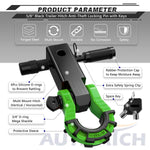AUTMATCH Mega Shackle Hitch Receiver 2 Inch with 3/4" D Ring Shackle and 5/8" Trailer Hitch Lock Pin, 68,000 Lbs Break Strength, Black & Green