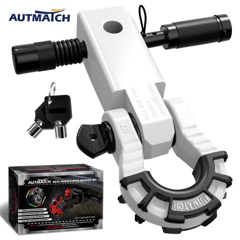 AUTMATCH Mega Shackle Hitch Receiver 2 Inch with 3/4" D Ring Shackle and 5/8" Trailer Hitch Lock Pin, 68,000 Lbs Break Strength, White