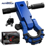 AUTMATCH Shackle Hitch Receiver 2 Inch with 3/4" D Ring Mega Shackle and 5/8" Trailer Hitch Lock Pin, 68,000 Lbs Break Strength, Heavy Duty Receiver Kit for Vehicle Recovery, Blue