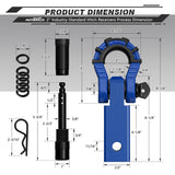 AUTMATCH Shackle Hitch Receiver 2 Inch with 3/4" D Ring Mega Shackle and 5/8" Trailer Hitch Lock Pin, 68,000 Lbs Break Strength, Heavy Duty Receiver Kit for Vehicle Recovery, Blue