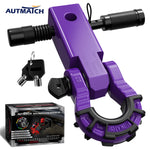 AUTMATCH Shackle Hitch Receiver 2 Inch with 3/4" D Ring Mega Shackle and 5/8" Trailer Hitch Lock Pin, 68,000 Lbs Break Strength, Heavy Duty Receiver Kit for Vehicle Recovery, Purple