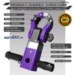 AUTMATCH Shackle Hitch Receiver 2 Inch with 3/4" D Ring Mega Shackle and 5/8" Trailer Hitch Lock Pin, 68,000 Lbs Break Strength, Heavy Duty Receiver Kit for Vehicle Recovery, Purple
