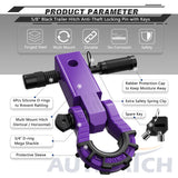 AUTMATCH Shackle Hitch Receiver 2 Inch with 3/4" D Ring Mega Shackle and 5/8" Trailer Hitch Lock Pin, 68,000 Lbs Break Strength, Heavy Duty Receiver Kit for Vehicle Recovery, Purple