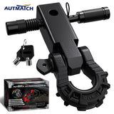 AUTMATCH Shackle Hitch Receiver 2 Inch with 3/4" D Ring Mega Shackle and 5/8" Trailer Hitch Lock Pin, 68,000 Lbs Break Strength, Heavy Duty Receiver Kit for Vehicle Recovery, Frosted Black