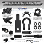 AUTMATCH Shackle Hitch Receiver 2 Inch with 3/4" D Ring Mega Shackle and 5/8" Trailer Hitch Lock Pin, 68,000 Lbs Break Strength, Heavy Duty Receiver Kit for Vehicle Recovery, Frosted Black