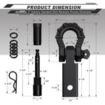 AUTMATCH Shackle Hitch Receiver 2 Inch with 3/4" D Ring Mega Shackle and 5/8" Trailer Hitch Lock Pin, 68,000 Lbs Break Strength, Heavy Duty Receiver Kit for Vehicle Recovery, Frosted Black
