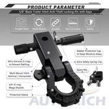 AUTMATCH Shackle Hitch Receiver 2 Inch with 3/4" D Ring Mega Shackle and 5/8" Trailer Hitch Lock Pin, 68,000 Lbs Break Strength, Heavy Duty Receiver Kit for Vehicle Recovery, Frosted Black