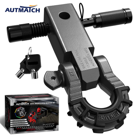 AUTMATCH Mega Shackle Hitch Receiver 2 Inch with 3/4" D Ring Shackle and 5/8" Trailer Hitch Lock Pin, 68,000 Lbs Break Strength, Gunmetal Gray