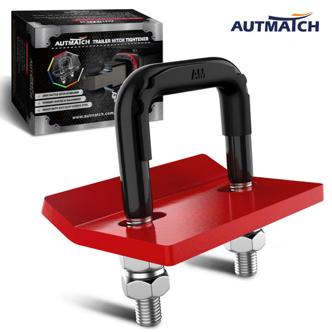 AUTMATCH Hitch Tightener Anti-Rattle Clamp Heavy Duty Steel Stabilizer for 1.25 and 2 inch Trailer Hitches Black & Red