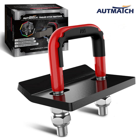 AUTMATCH Hitch Tightener Anti-Rattle Clamp Heavy Duty Steel Stabilizer for 1.25 and 2 inch Trailer Hitches Red & Black