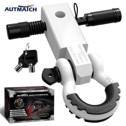AUTMATCH Shackle Hitch Receiver 2 Inch with 3/4" D Ring Shackle and 5/8" Trailer Hitch Lock Pin 45,000 Lbs Break Strength White