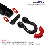 AUTMATCH 3/4" D-Ring Shackle Isolators Washers Kits Rubber Gear Design Rattling Protection Red Shackle Cover 2Pcs