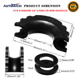 AUTMATCH 3/4" D-Ring Shackle Isolators Washers Kits Rubber Gear Design Rattling Protection Black Shackle Cover 2Pcs