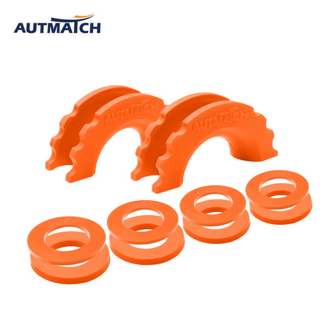 AUTMATCH 3/4" D-Ring Shackle Isolators Washers Kits Rubber Gear Design Rattling Protection Orange Shackle Cover 2Pcs