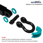 AUTMATCH 3/4" D-Ring Shackle Isolators Washers Kits Rubber Gear Design Rattling Protection Teal Shackle Cover 2Pcs