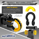 AUTMATCH 3/4" D-Ring Shackle Isolators Washers Kits Rubber Gear Design Rattling Protection Yellow Shackle Cover 2Pcs