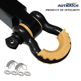 AUTMATCH 3/4" D-Ring Shackle Isolators Washers Kits Rubber Gear Design Rattling Protection Gold Shackle Cover 2Pcs