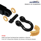 AUTMATCH 3/4" D-Ring Shackle Isolators Washers Kits Rubber Gear Design Rattling Protection Gold Shackle Cover 2Pcs