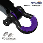 AUTMATCH 3/4" D-Ring Shackle Isolators Washers Kits Rubber Gear Design Rattling Protection Purple Shackle Cover 2Pcs