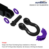 AUTMATCH 3/4" D-Ring Shackle Isolators Washers Kits Rubber Gear Design Rattling Protection Purple Shackle Cover 2Pcs