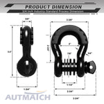AUTMATCH 3/4" D Ring Shackle (2 Pack) 41,887Ib Break Strength with 7/8" Screw Pin and Isolator & Washer Kit Black