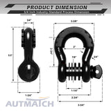 AUTMATCH 3/4" D Ring Shackle (2 Pack) 41,887Ib Break Strength with 7/8" Screw Pin and Isolator & Washer Kit Black