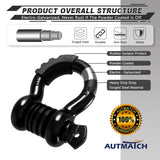 AUTMATCH 3/4" D Ring Shackle (2 Pack) 41,887Ib Break Strength with 7/8" Screw Pin and Isolator & Washer Kit Black