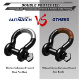 AUTMATCH 3/4" D Ring Shackle (2 Pack) 41,887Ib Break Strength with 7/8" Screw Pin and Isolator & Washer Kit Black